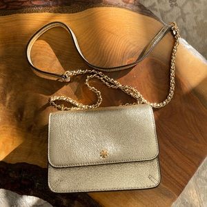 Tory Burch small gold metallic flap bag